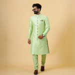 Stunning Pistachio Green Banarasi Brocade Achkan for Men | Father-Son Combo | Grooms & Weddings | Jaipurio